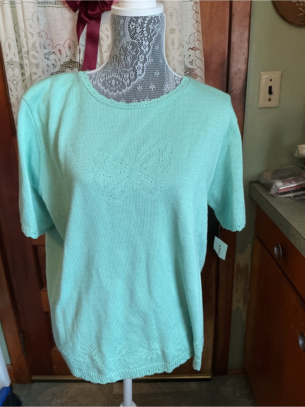 Alfred Dunner Mint Green Short-Sleeve Knit Top